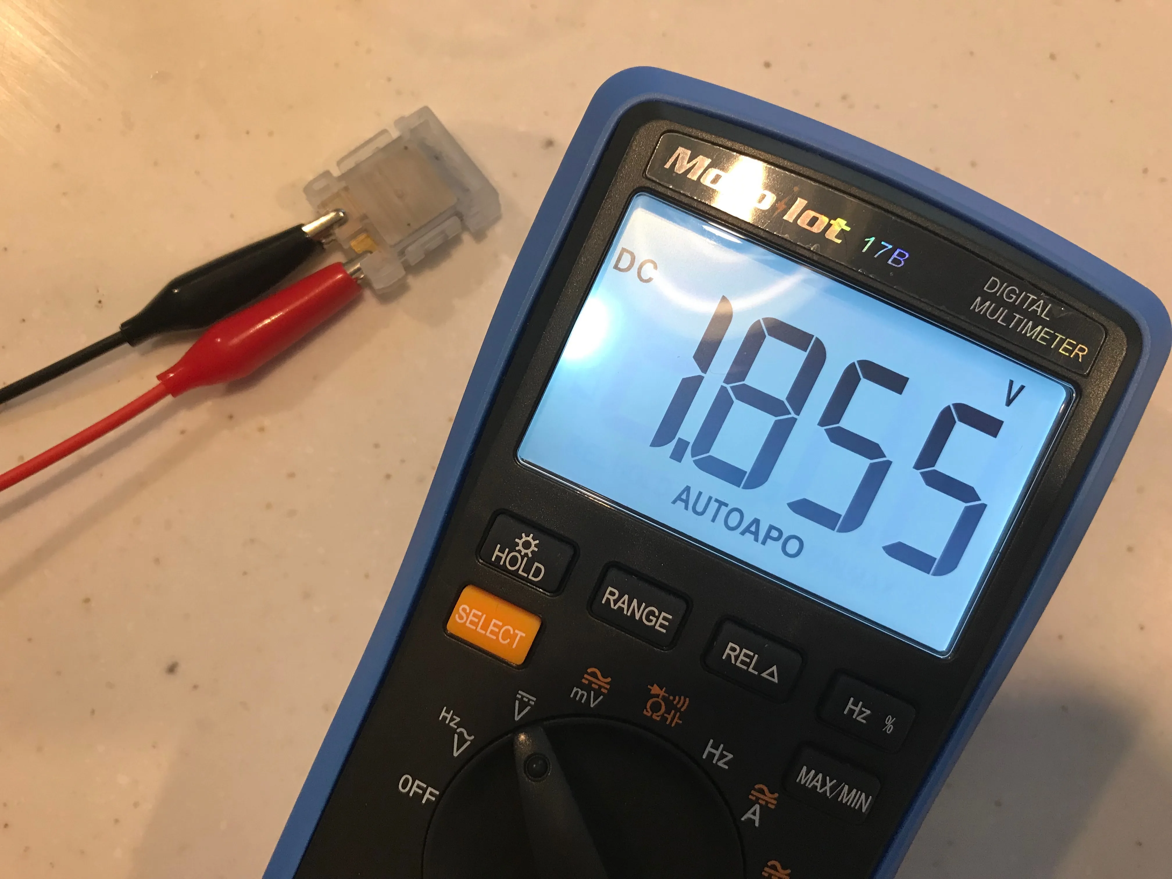 battery and multimeter ready 1.8 volts